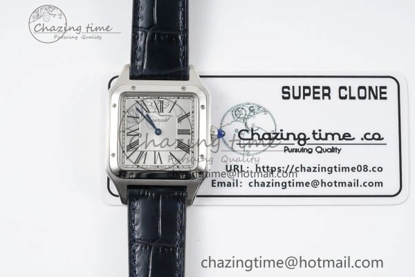 ModernLook Santos Dumont 31.4mm IWSF Best Edition Silver Dial on Blue Leather Strap Quartz 6060