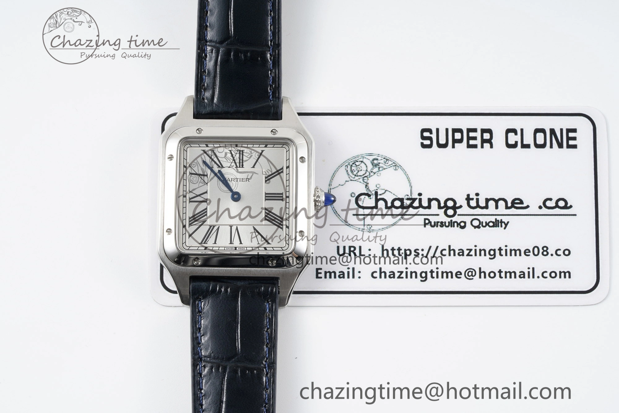 ModernLook Santos Dumont 31.4mm IWSF Best Edition Silver Dial on Blue Leather Strap Quartz 6060