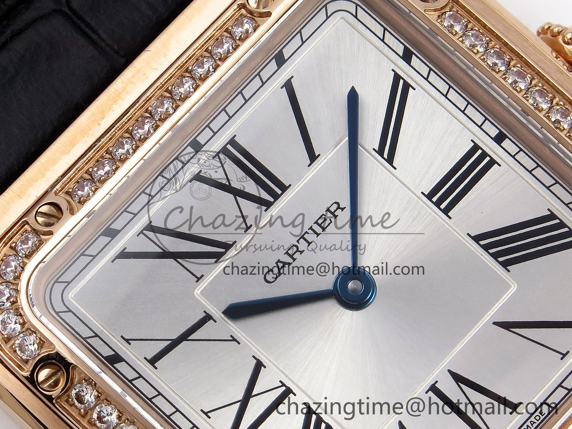 NewStyle Santos Dumont 31.4mm RG AF 1:1 Best Edition Silver Dial Diamonds Bezel on Black Croco Strap A 5910