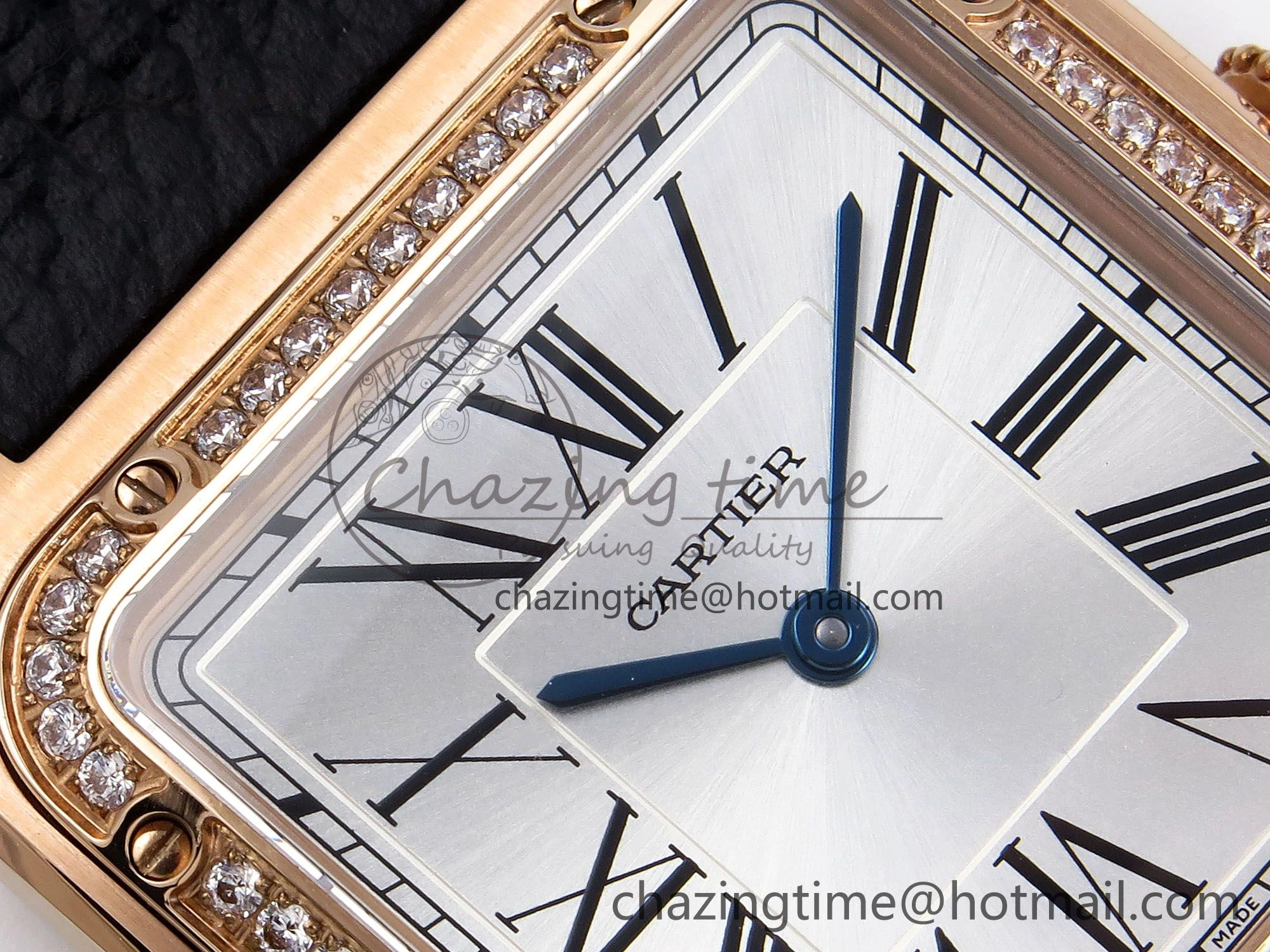 Santos Dumont 31.4mm RG AF 1:1 Best Edition Silver Dial Diamonds Bezel on Black Leather Strap A TravelReady 5929