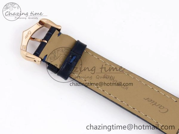 Santos Dumont 31.4mm RG AF 1:1 Best Edition Silver Dial Diamonds Bezel on Blue Croco Strap A Supportive 5925