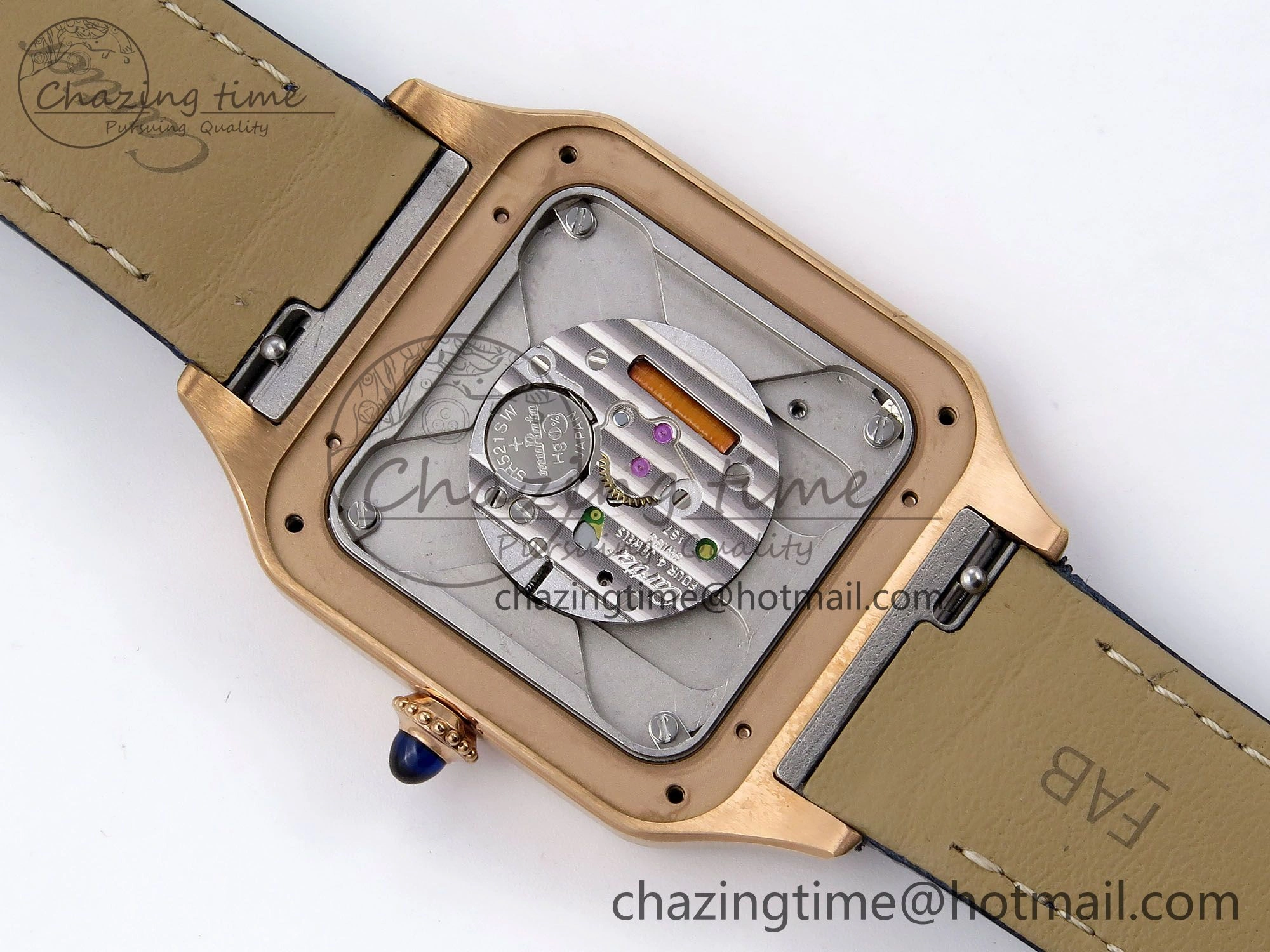 Santos Dumont 31.4mm RG AF 1:1 Best Edition Silver Dial Diamonds Bezel on Blue Croco Strap A Supportive 5925