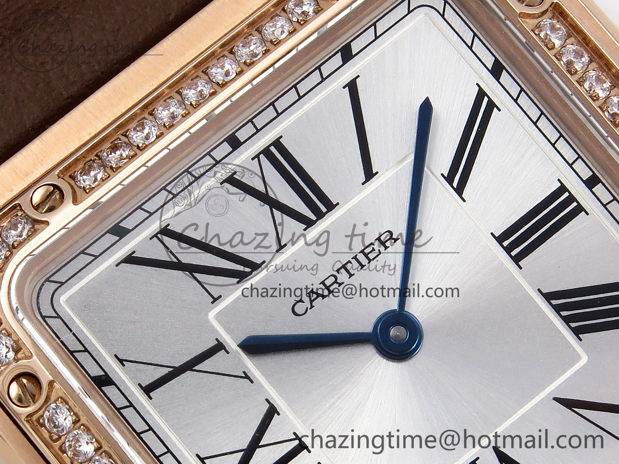 Santos Dumont 31.4mm RG AF 1:1 Best Edition Silver Dial Diamonds Bezel on Brown Leather Strap A Breathable 5923