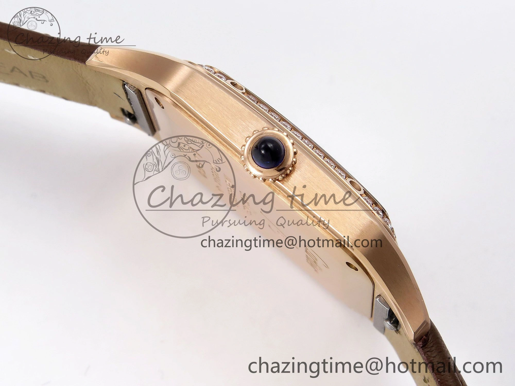 Santos Dumont 31.4mm RG AF 1:1 Best Edition Silver Dial Diamonds Bezel on Brown Leather Strap A Breathable 5923