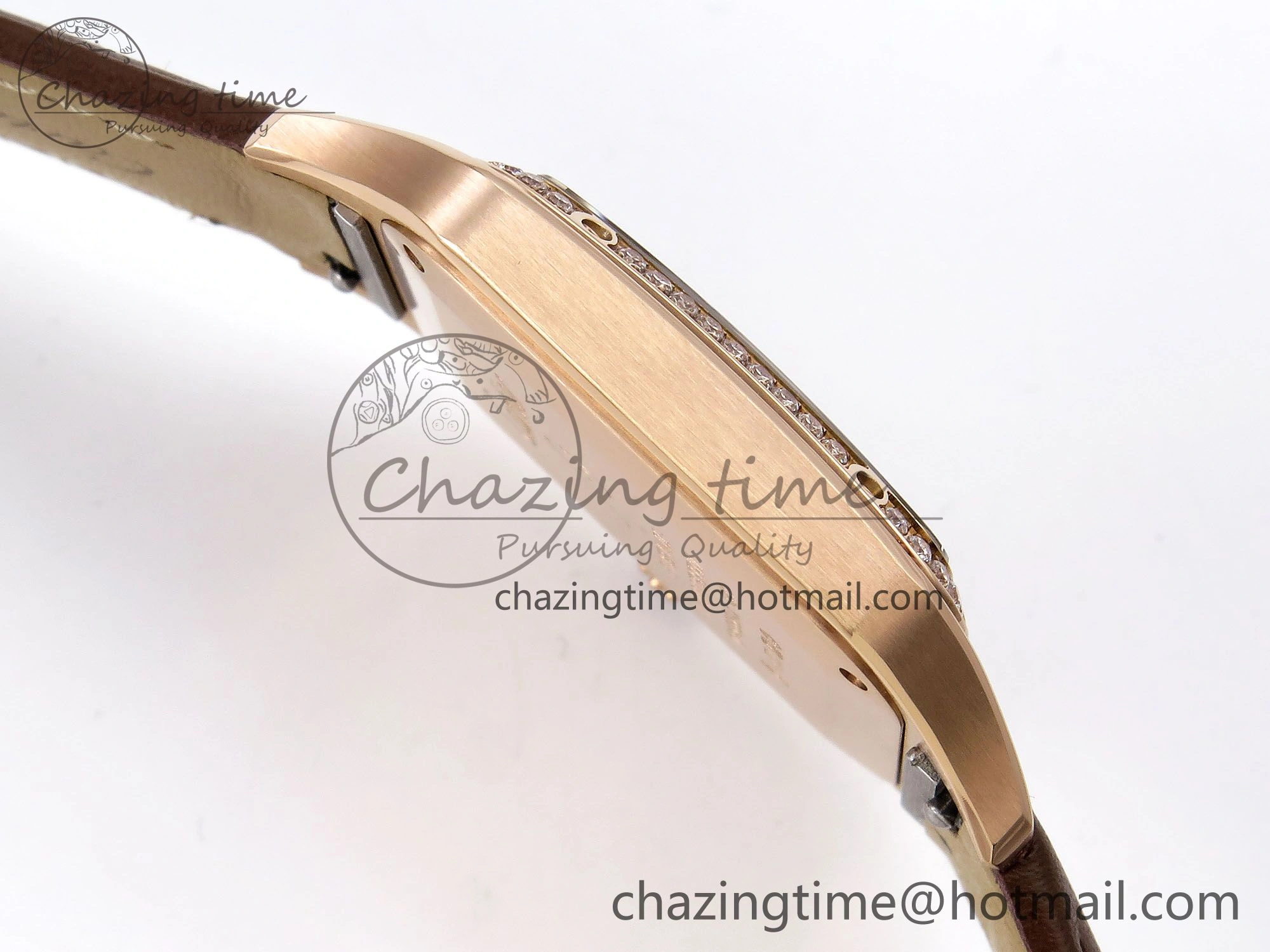 Santos Dumont 31.4mm RG AF 1:1 Best Edition Silver Dial Diamonds Bezel on Brown Leather Strap A Breathable 5923