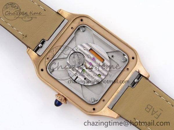 Santos Dumont 31.4mm RG AF 1:1 Best Edition Silver Dial Diamonds Bezel on Brown Leather Strap A Breathable 5923