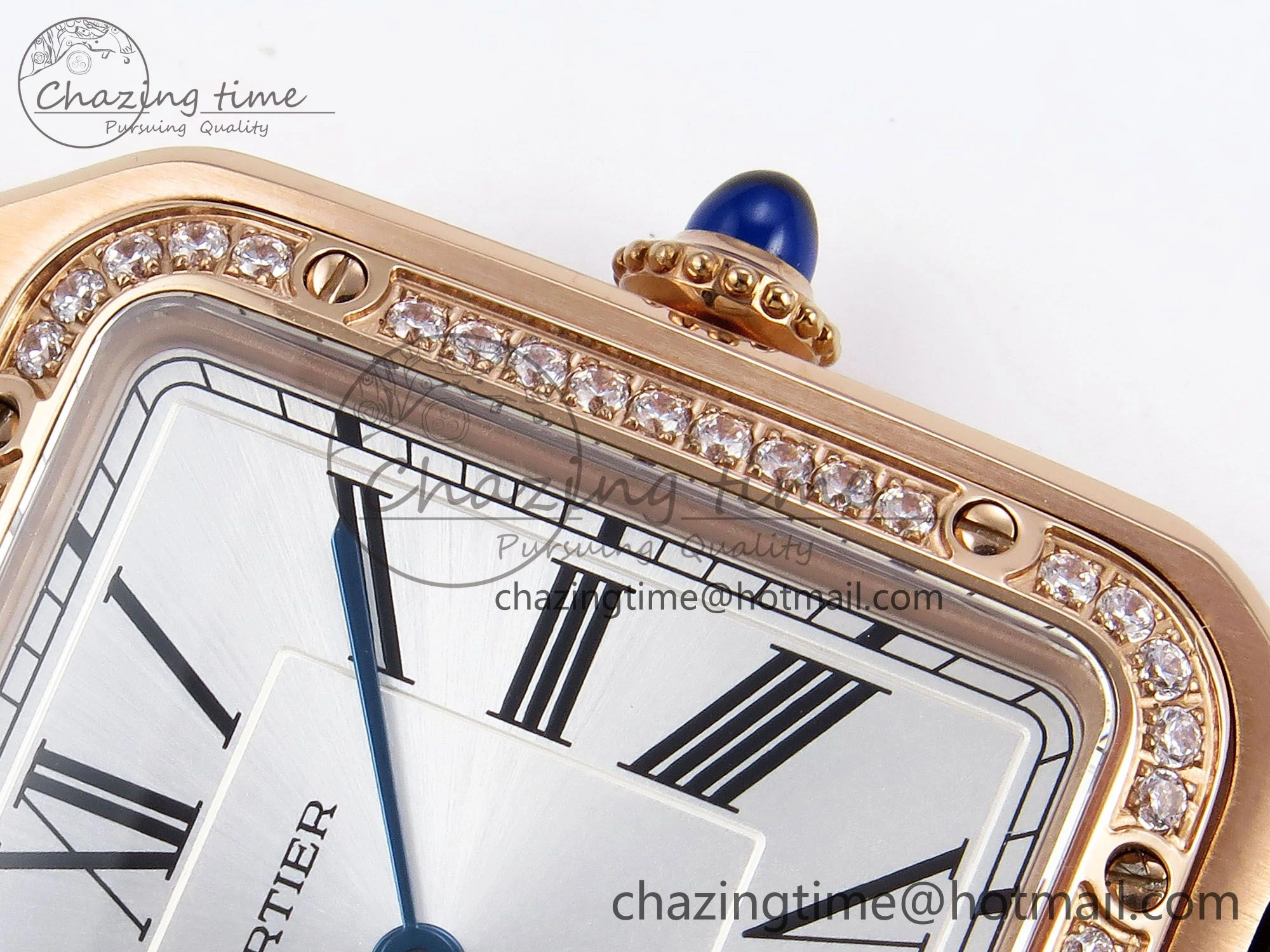 WeatherProof Santos Dumont 31.4mm RG AF 1:1 Best Edition Silver Dial Diamonds Bezel on Gray Croco Strap A 5924
