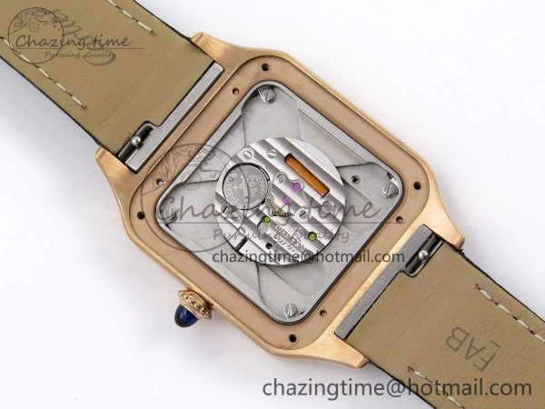 WeatherProof Santos Dumont 31.4mm RG AF 1:1 Best Edition Silver Dial Diamonds Bezel on Gray Croco Strap A 5924
