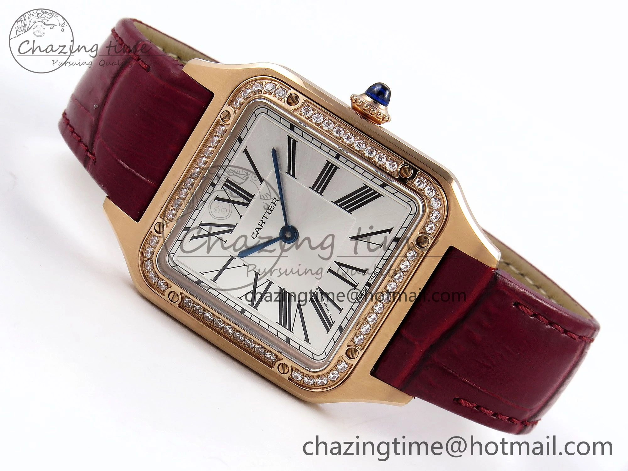 Santos Dumont 31.4mm RG AF 1:1 Best Edition Silver Dial Diamonds Bezel on Red Croco Strap A ModernLook 5918
