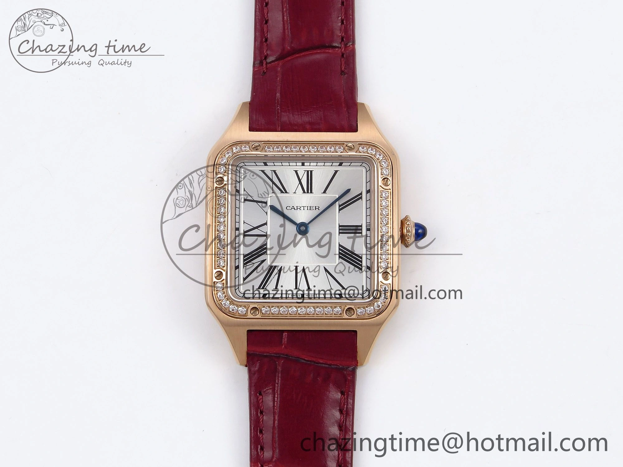 Santos Dumont 31.4mm RG AF 1:1 Best Edition Silver Dial Diamonds Bezel on Red Croco Strap A ModernLook 5918