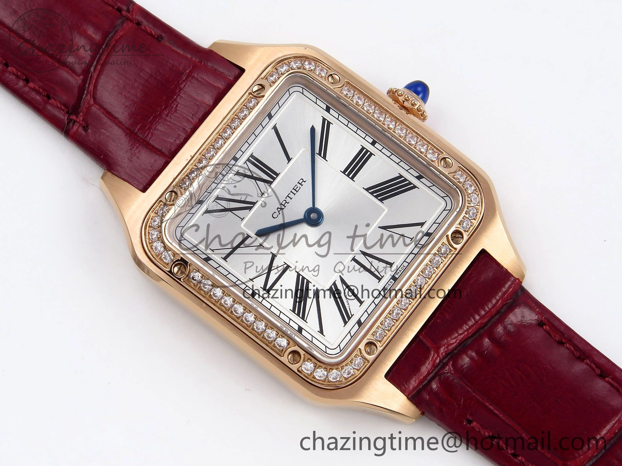 Santos Dumont 31.4mm RG AF 1:1 Best Edition Silver Dial Diamonds Bezel on Red Croco Strap A ModernLook 5918
