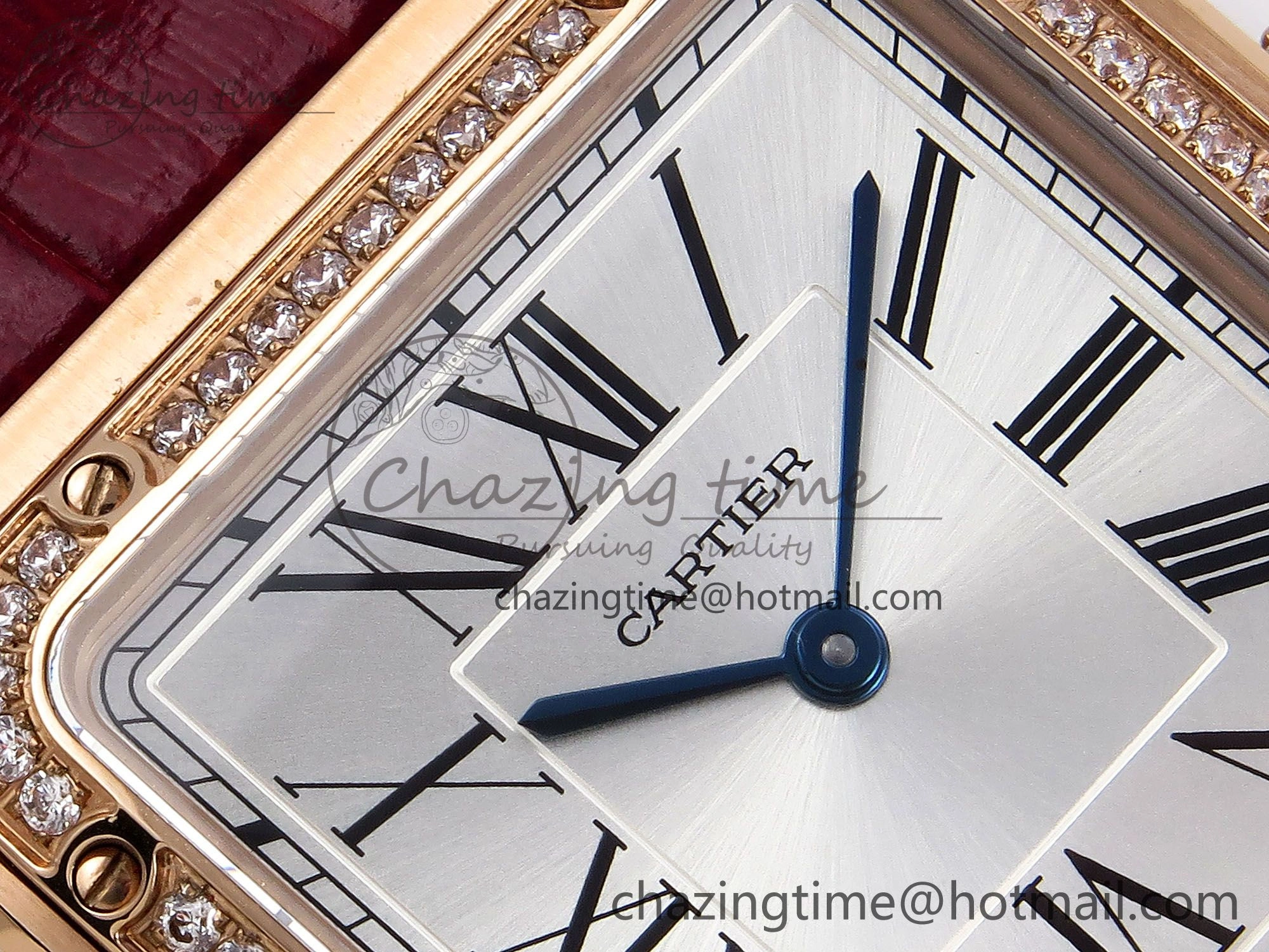 Santos Dumont 31.4mm RG AF 1:1 Best Edition Silver Dial Diamonds Bezel on Red Croco Strap A ModernLook 5918