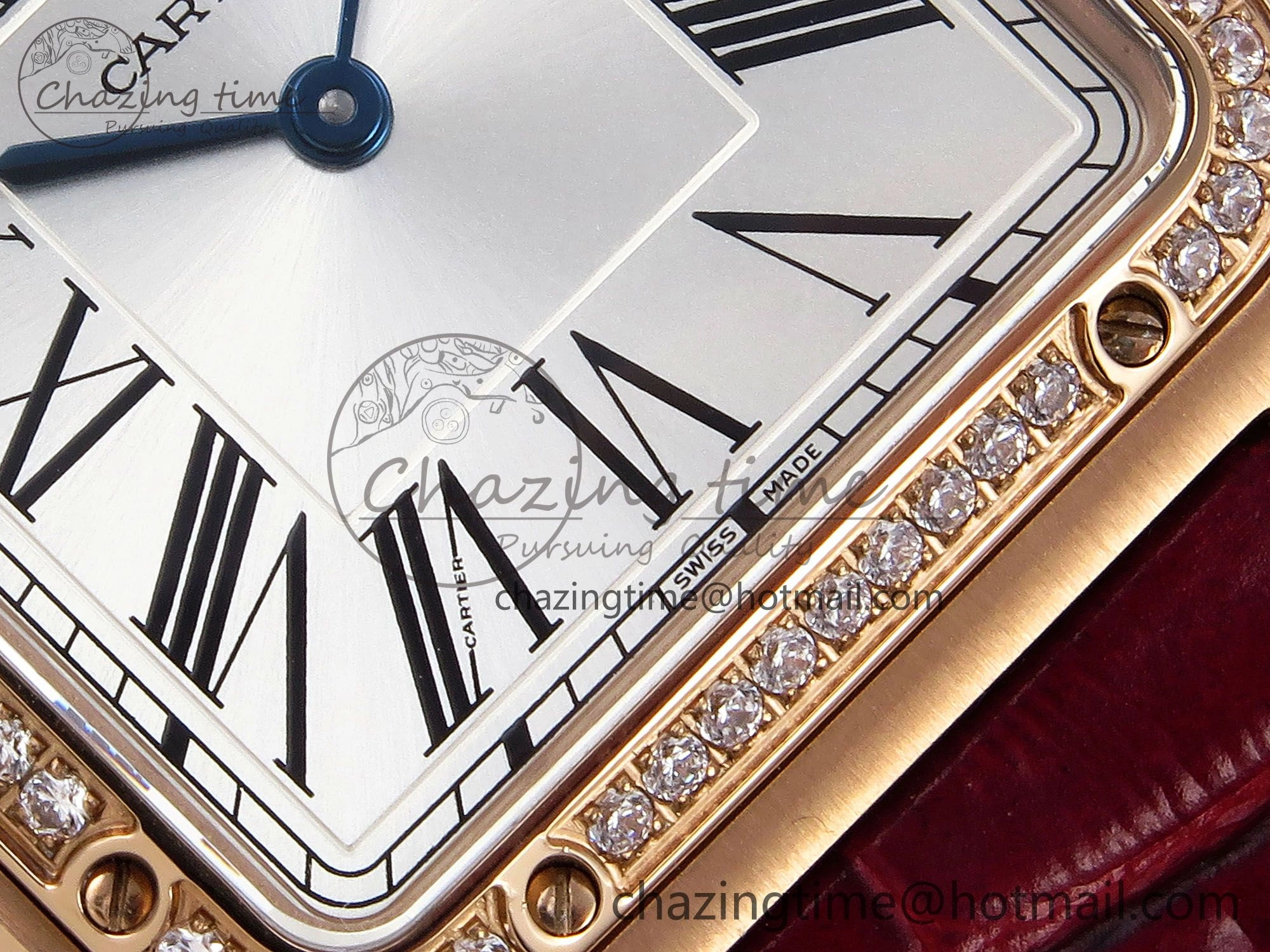 Santos Dumont 31.4mm RG AF 1:1 Best Edition Silver Dial Diamonds Bezel on Red Croco Strap A ModernLook 5918