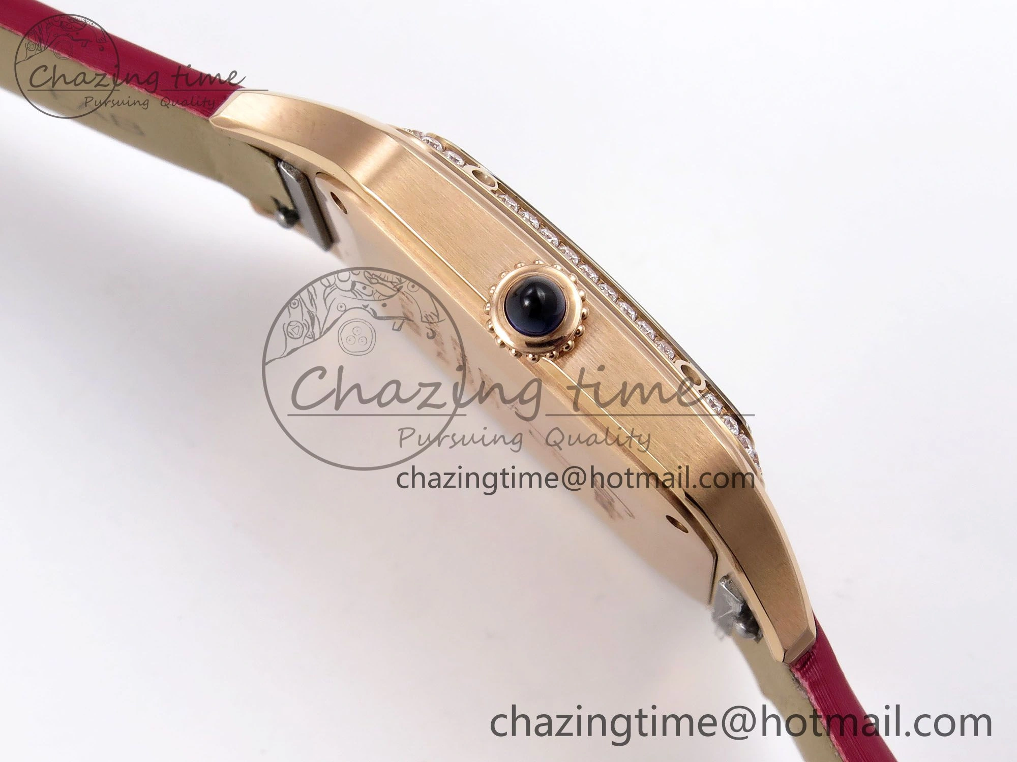 MoistureWicking Santos Dumont 31.4mm RG AF 1:1 Best Edition Silver Dial Diamonds Bezel on Red Fabric Strap A 5928