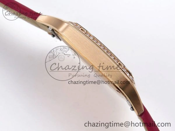 MoistureWicking Santos Dumont 31.4mm RG AF 1:1 Best Edition Silver Dial Diamonds Bezel on Red Fabric Strap A 5928