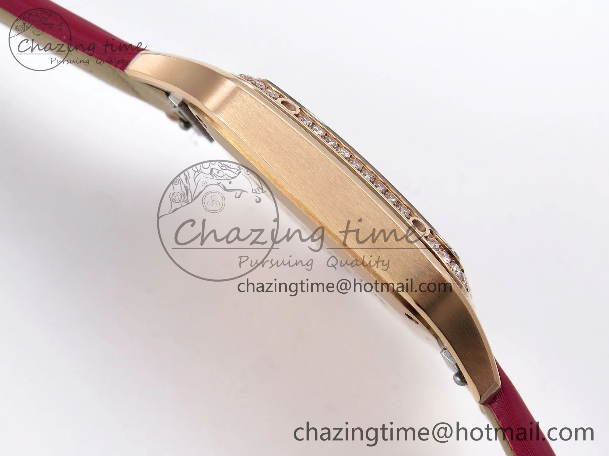 MoistureWicking Santos Dumont 31.4mm RG AF 1:1 Best Edition Silver Dial Diamonds Bezel on Red Fabric Strap A 5928