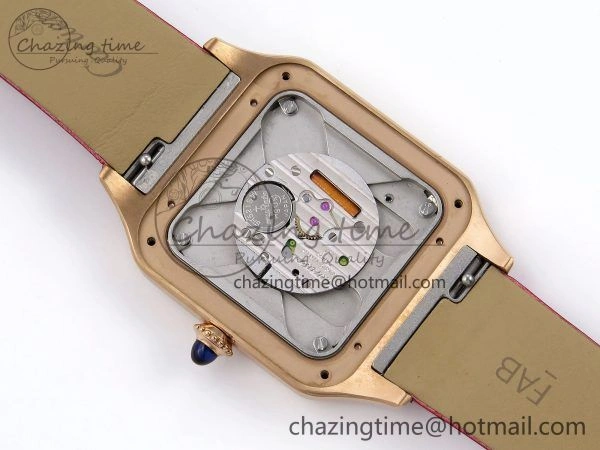 MoistureWicking Santos Dumont 31.4mm RG AF 1:1 Best Edition Silver Dial Diamonds Bezel on Red Fabric Strap A 5928
