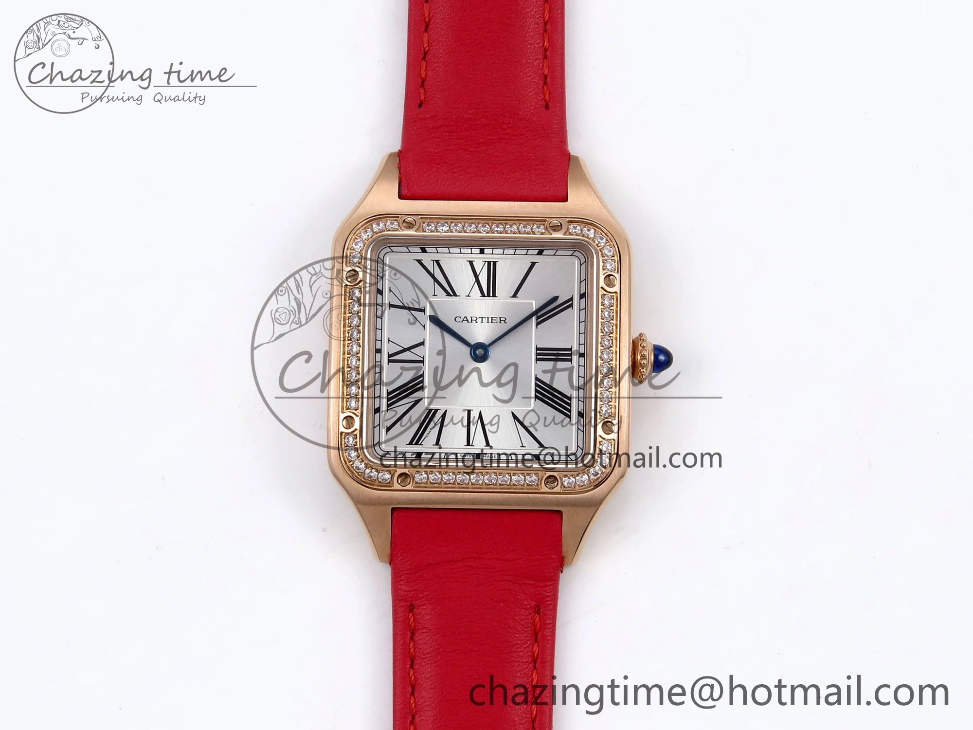 Santos Dumont 31.4mm RG AF 1:1 Best Edition Silver Dial Diamonds Bezel on Red Leather Strap A Versatile 5917