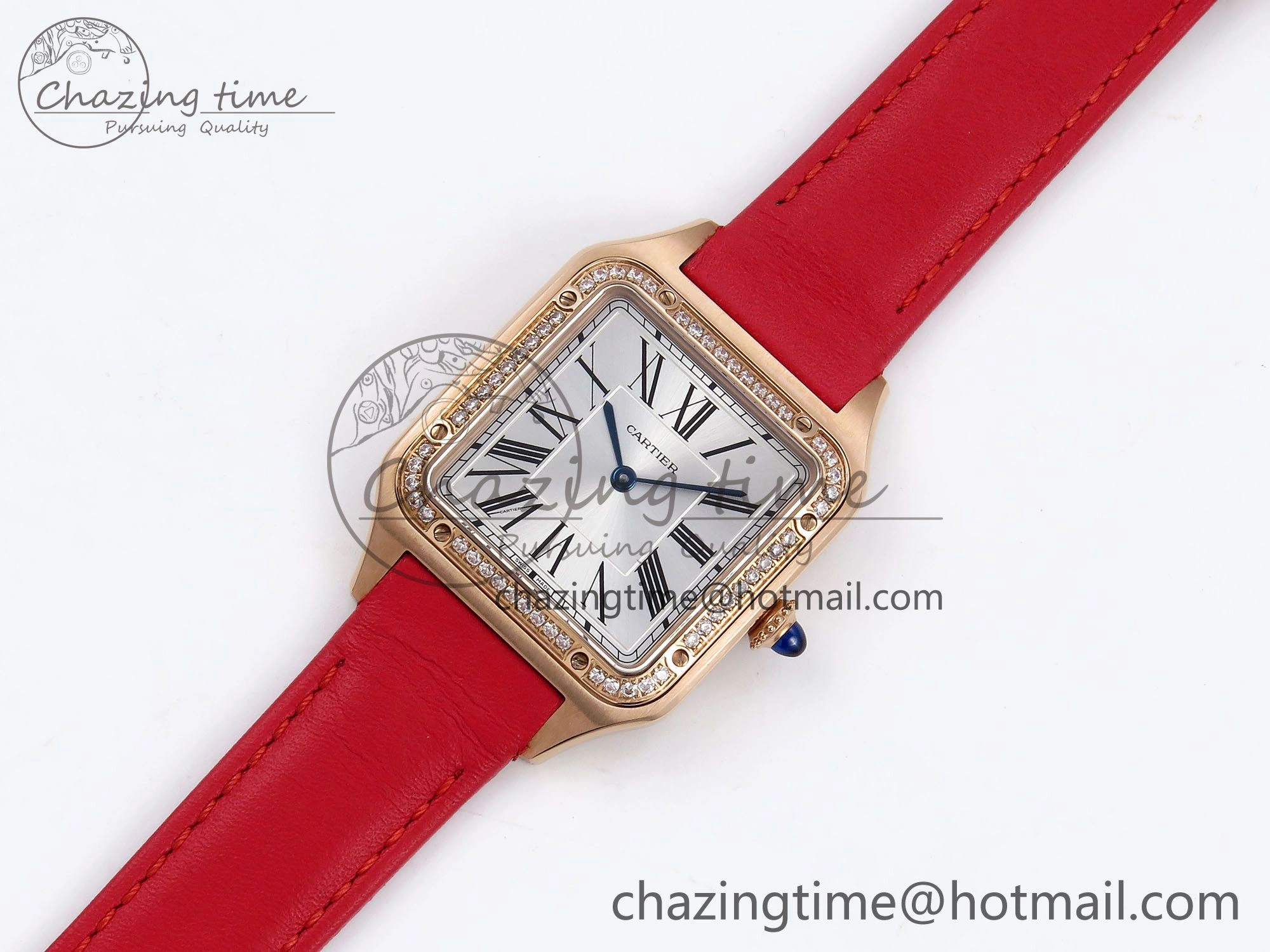 Santos Dumont 31.4mm RG AF 1:1 Best Edition Silver Dial Diamonds Bezel on Red Leather Strap A Versatile 5917