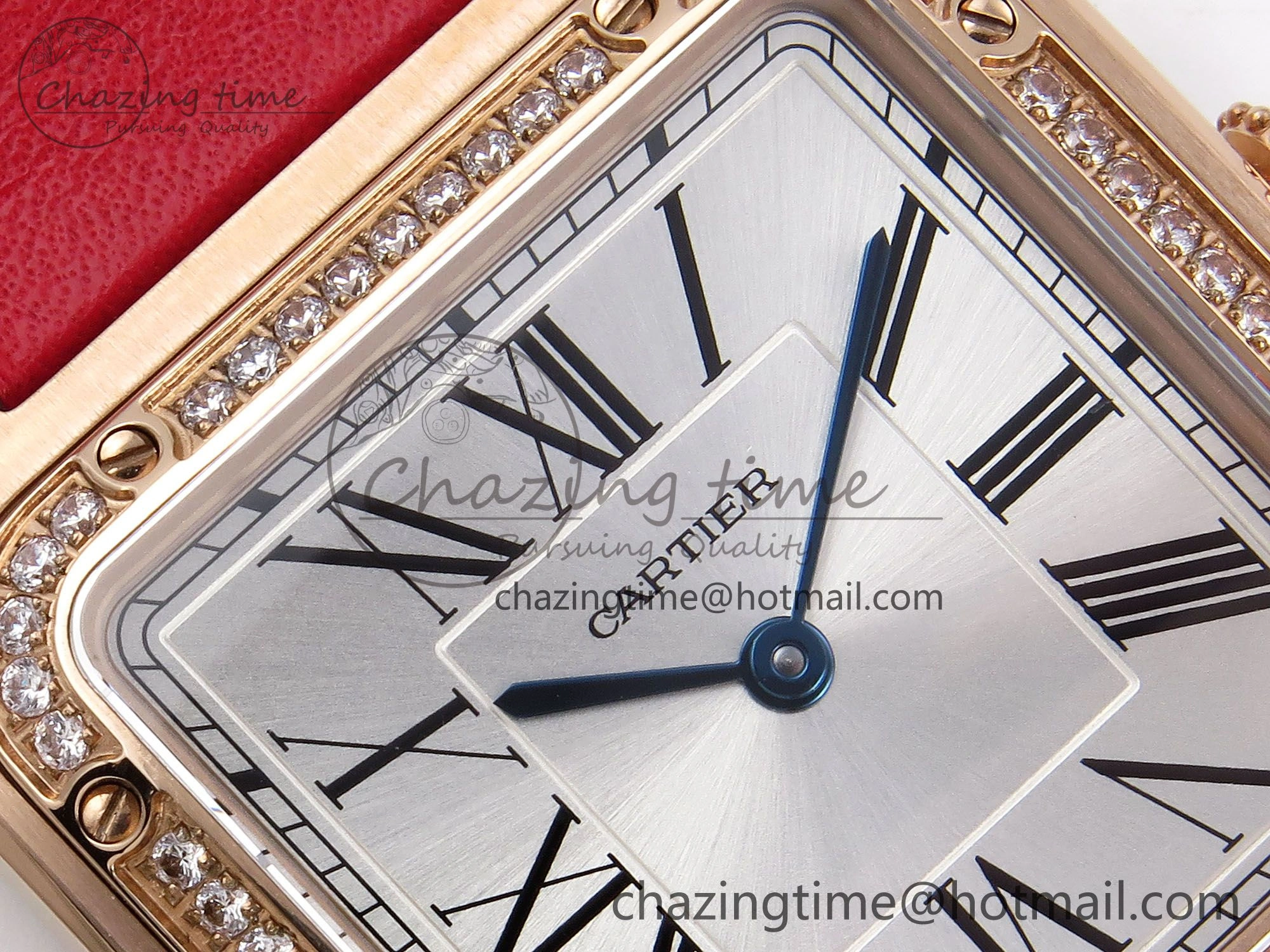 Santos Dumont 31.4mm RG AF 1:1 Best Edition Silver Dial Diamonds Bezel on Red Leather Strap A Versatile 5917