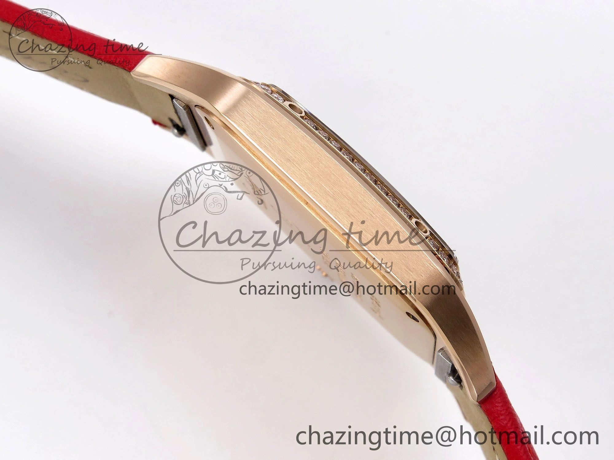 Santos Dumont 31.4mm RG AF 1:1 Best Edition Silver Dial Diamonds Bezel on Red Leather Strap A Versatile 5917
