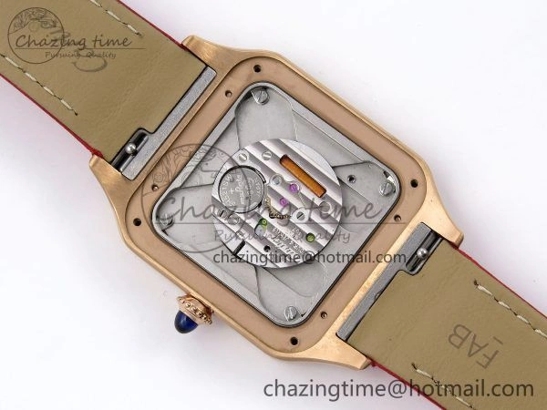 Santos Dumont 31.4mm RG AF 1:1 Best Edition Silver Dial Diamonds Bezel on Red Leather Strap A Versatile 5917