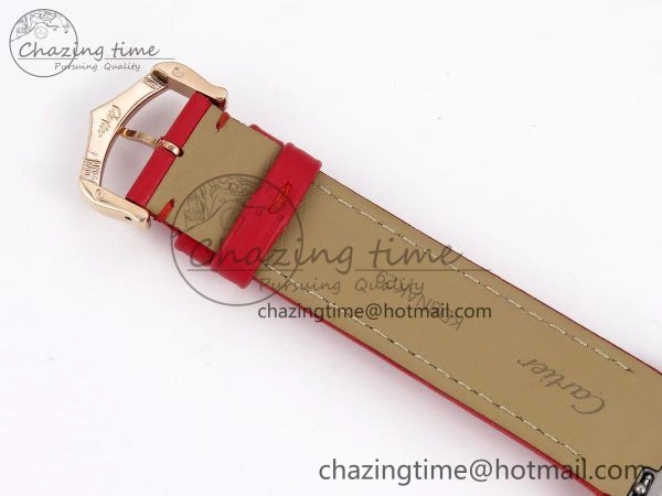 Santos Dumont 31.4mm RG AF 1:1 Best Edition Silver Dial Diamonds Bezel on Red Leather Strap A Versatile 5917