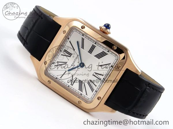 Santos Dumont 31.4mm RG AF 1:1 Best Edition Silver Dial on Black Croco Strap A Snug 5912