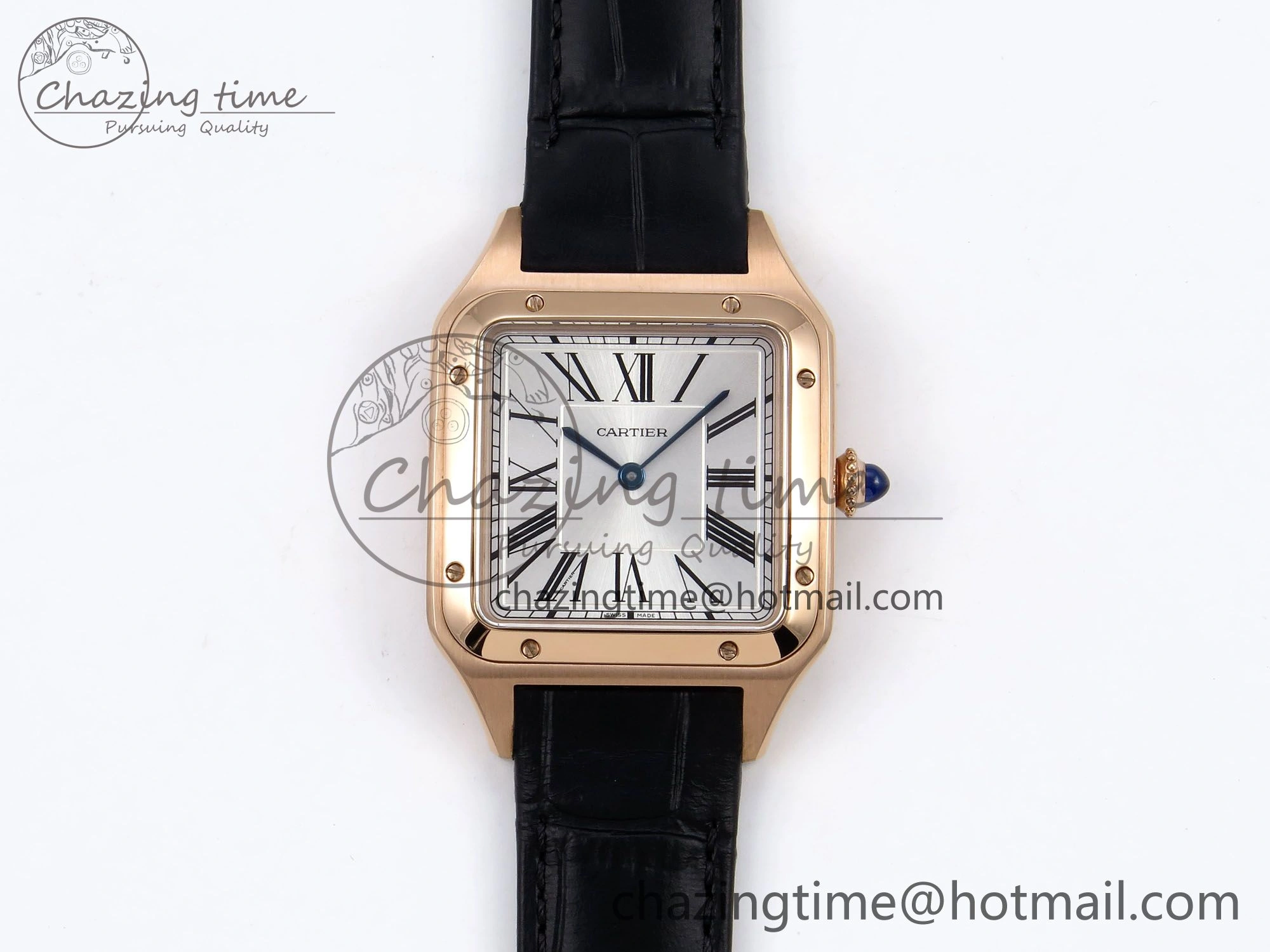 Santos Dumont 31.4mm RG AF 1:1 Best Edition Silver Dial on Black Croco Strap A Snug 5912