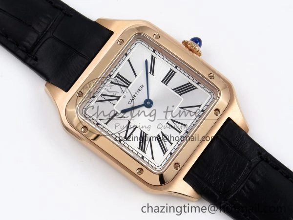 Santos Dumont 31.4mm RG AF 1:1 Best Edition Silver Dial on Black Croco Strap A Snug 5912