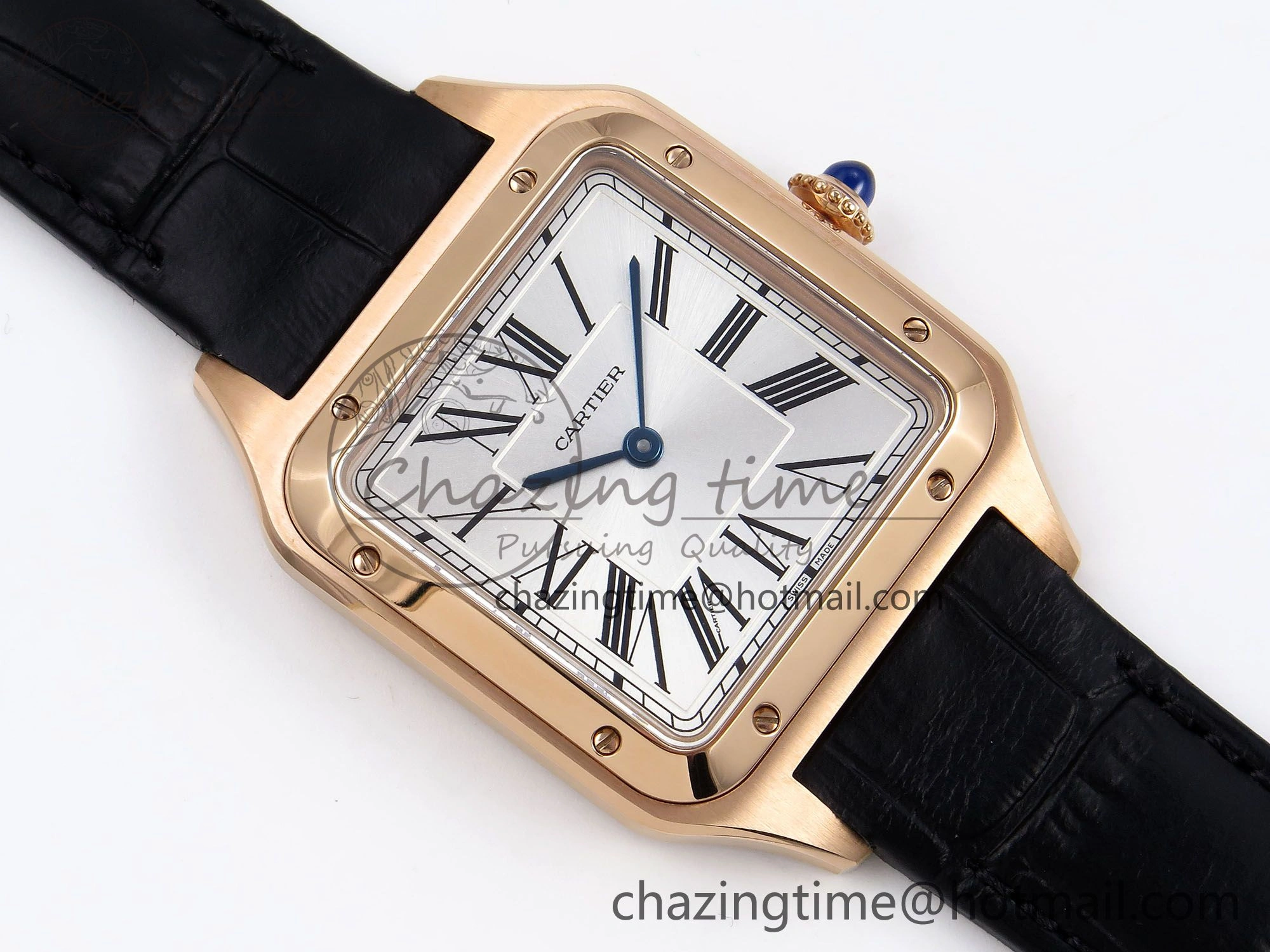 Santos Dumont 31.4mm RG AF 1:1 Best Edition Silver Dial on Black Croco Strap A Snug 5912