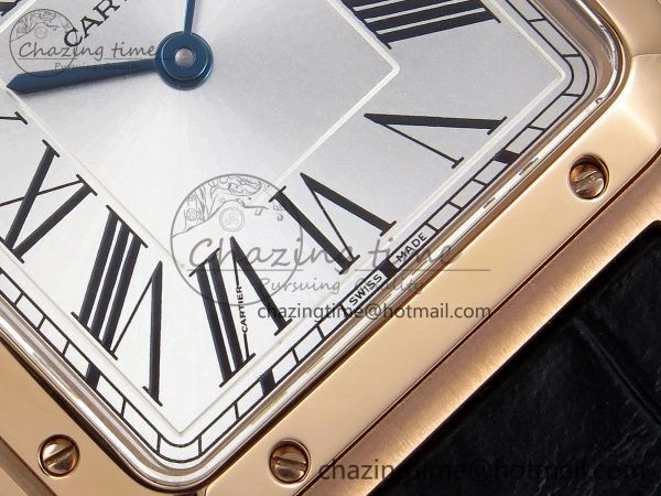 Santos Dumont 31.4mm RG AF 1:1 Best Edition Silver Dial on Black Croco Strap A Snug 5912