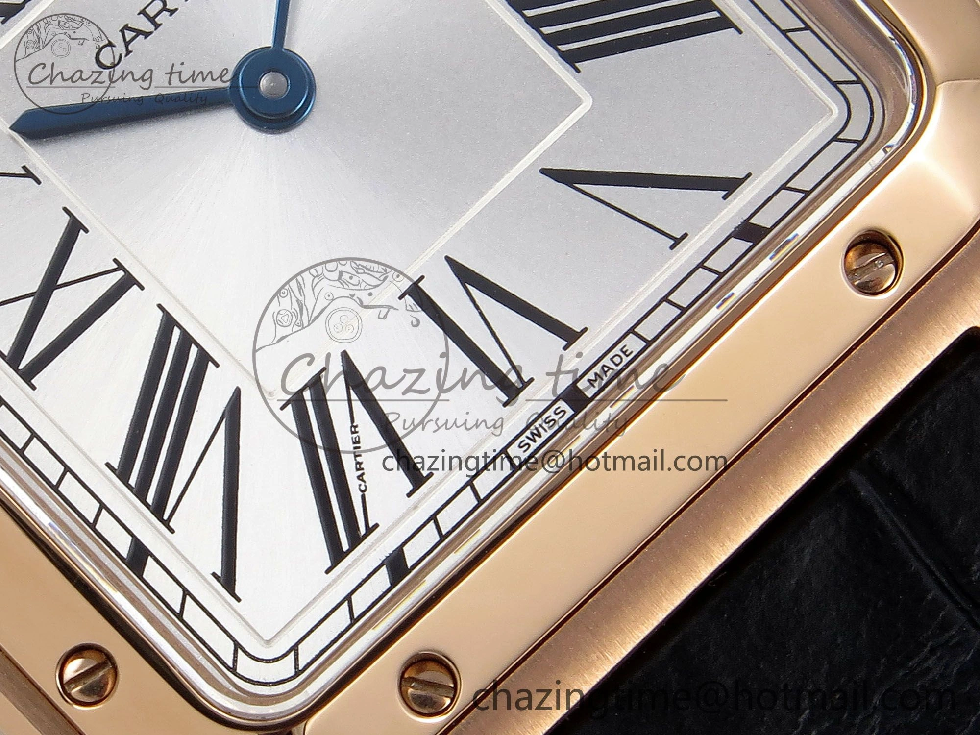 Santos Dumont 31.4mm RG AF 1:1 Best Edition Silver Dial on Black Croco Strap A Snug 5912