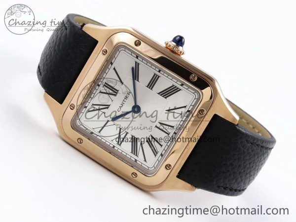Santos Dumont 31.4mm RG AF 1:1 Best Edition Silver Dial on Black Leather Strap A ZipUp 5932