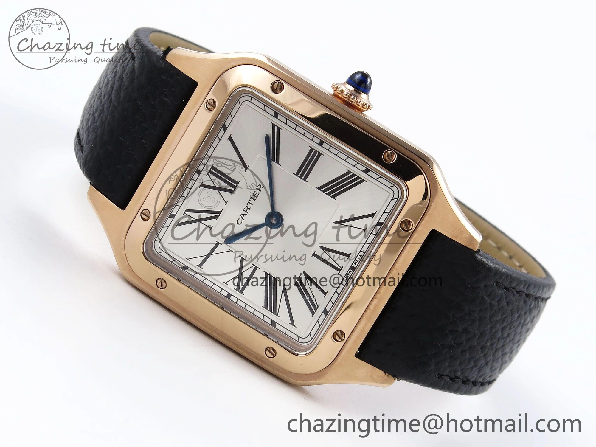 Santos Dumont 31.4mm RG AF 1:1 Best Edition Silver Dial on Black Leather Strap A ZipUp 5932