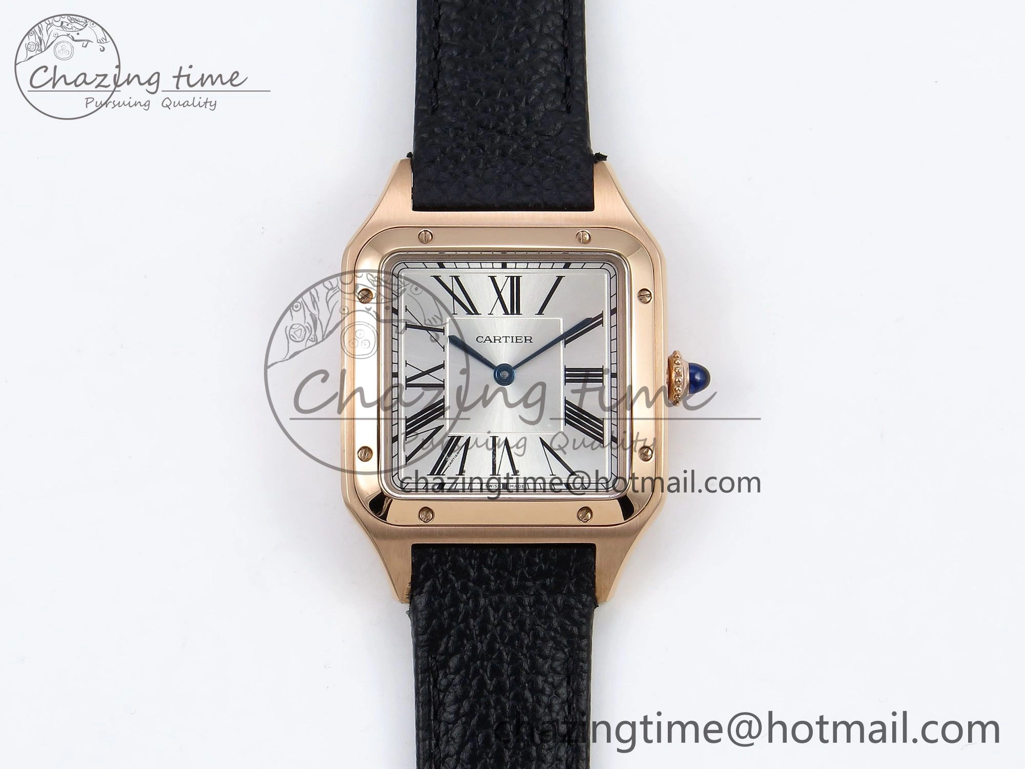 Santos Dumont 31.4mm RG AF 1:1 Best Edition Silver Dial on Black Leather Strap A ZipUp 5932