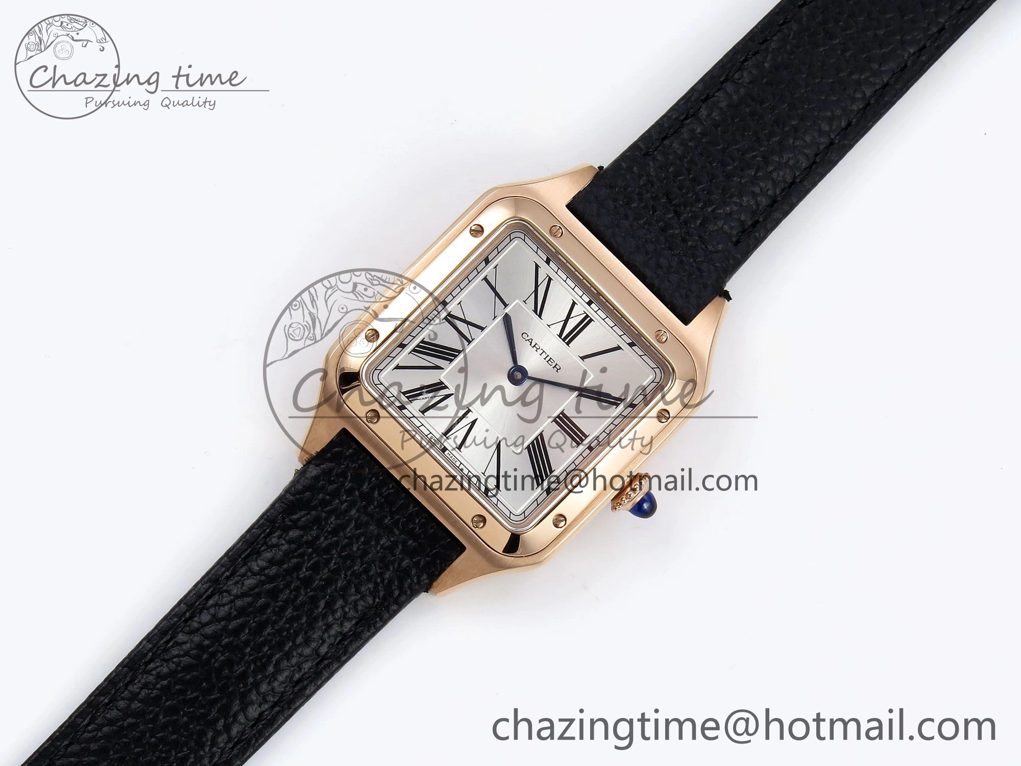 Santos Dumont 31.4mm RG AF 1:1 Best Edition Silver Dial on Black Leather Strap A ZipUp 5932