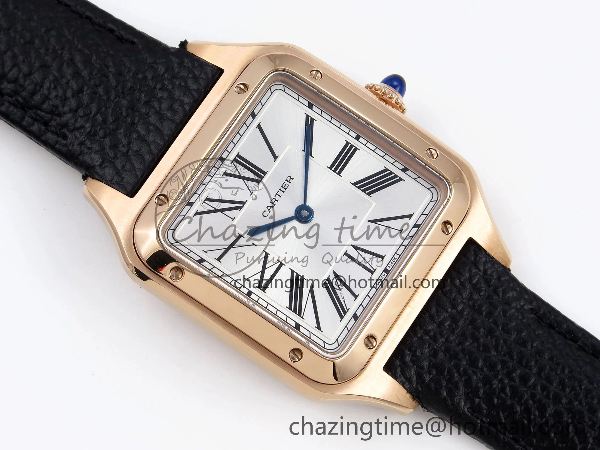 Santos Dumont 31.4mm RG AF 1:1 Best Edition Silver Dial on Black Leather Strap A ZipUp 5932