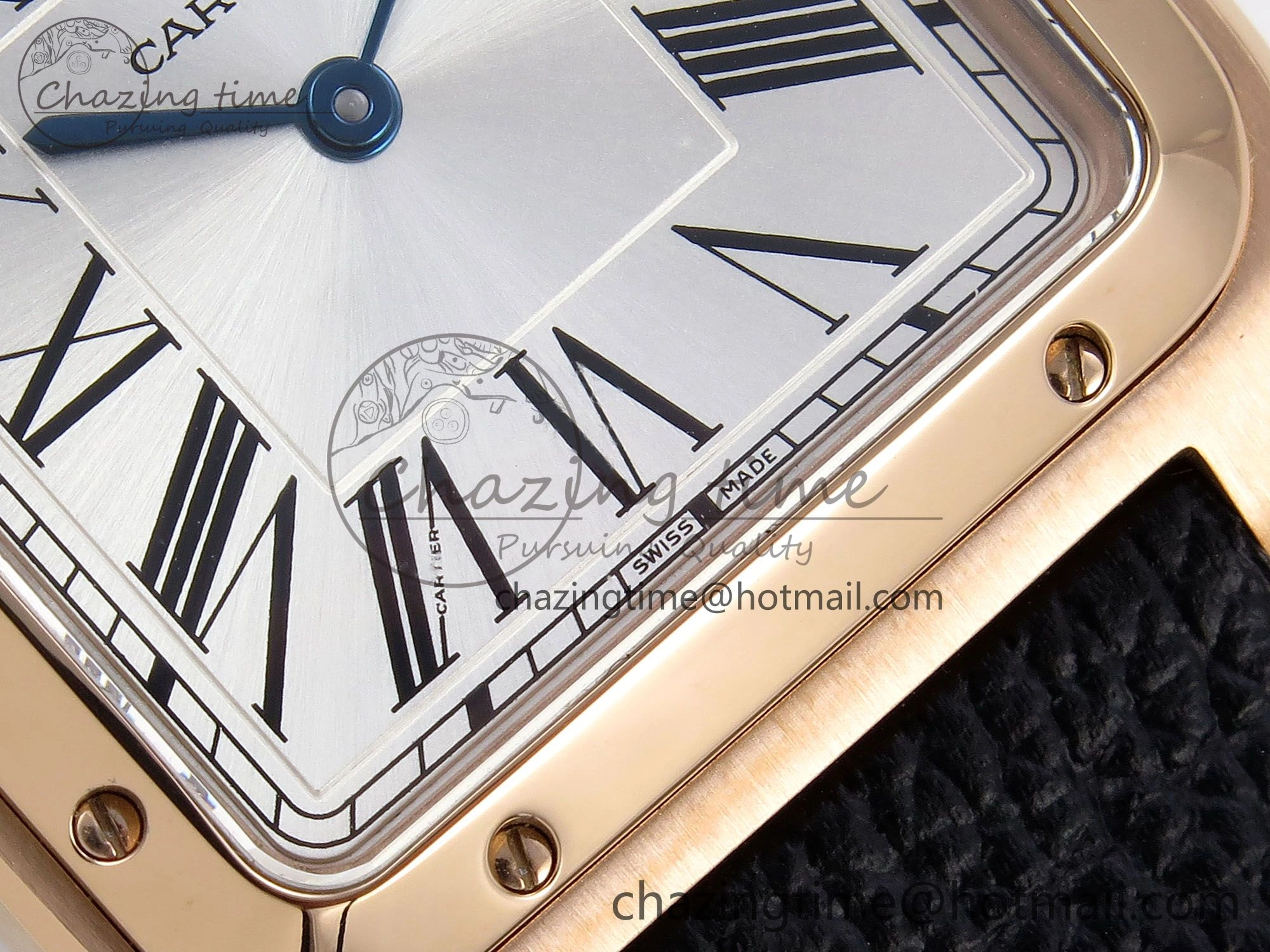 Santos Dumont 31.4mm RG AF 1:1 Best Edition Silver Dial on Black Leather Strap A ZipUp 5932