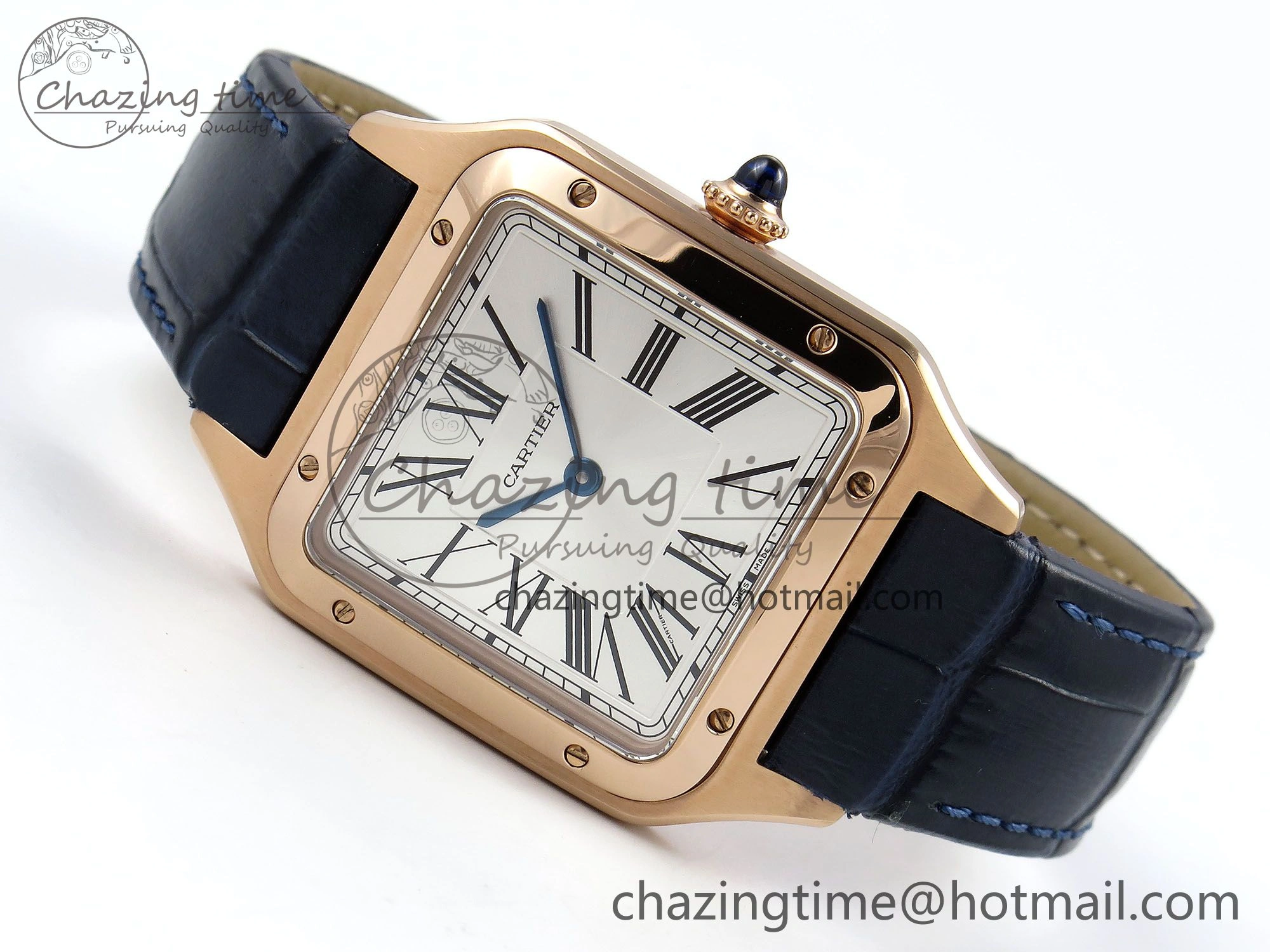 Santos Dumont 31.4mm RG AF 1:1 Best Edition Silver Dial on Blue Croco Strap A Fashionable 5926