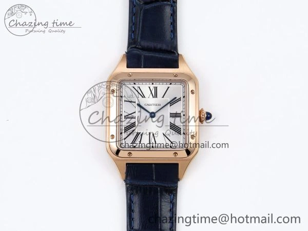 Santos Dumont 31.4mm RG AF 1:1 Best Edition Silver Dial on Blue Croco Strap A Fashionable 5926