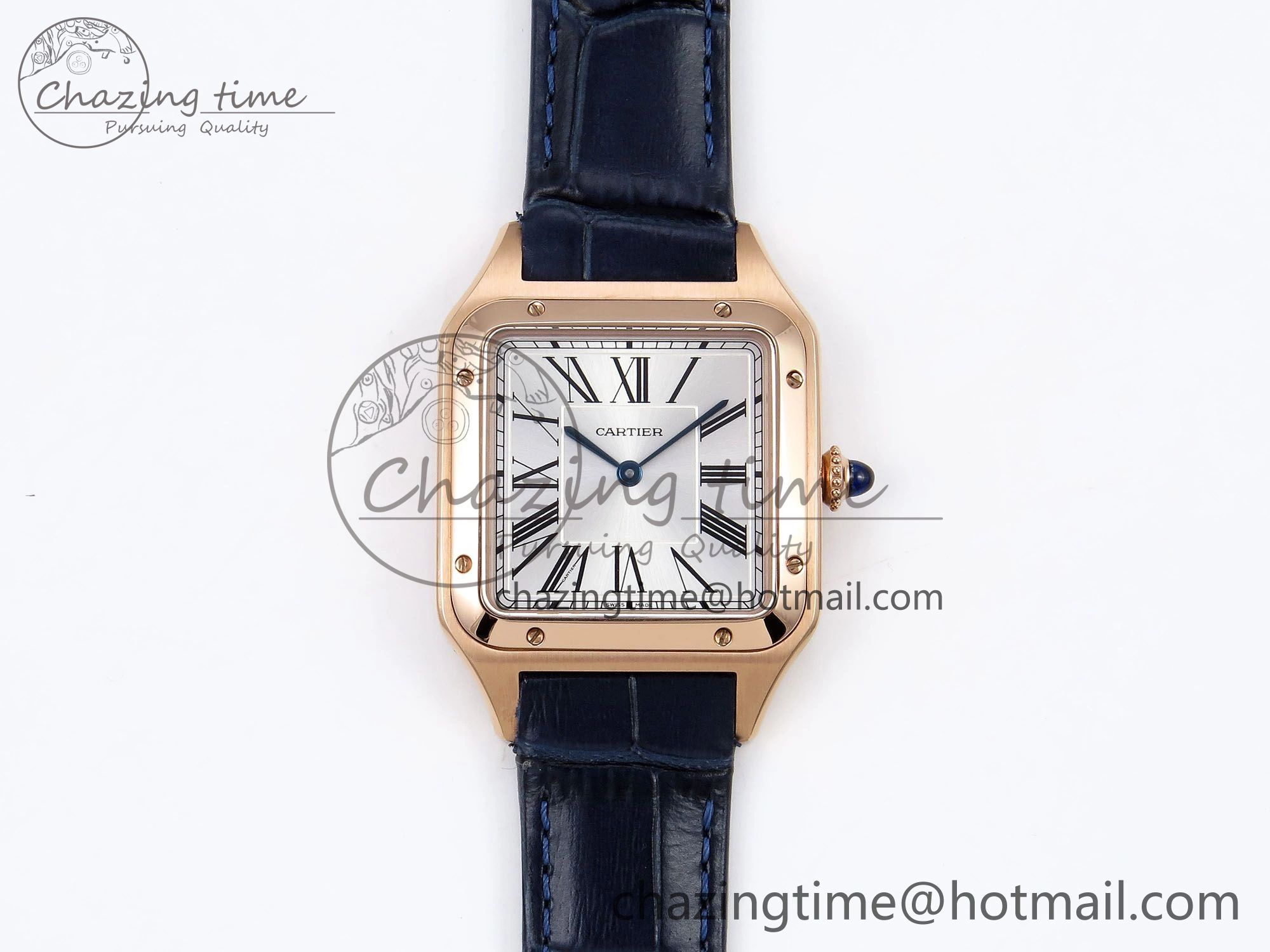 Santos Dumont 31.4mm RG AF 1:1 Best Edition Silver Dial on Blue Croco Strap A Fashionable 5926
