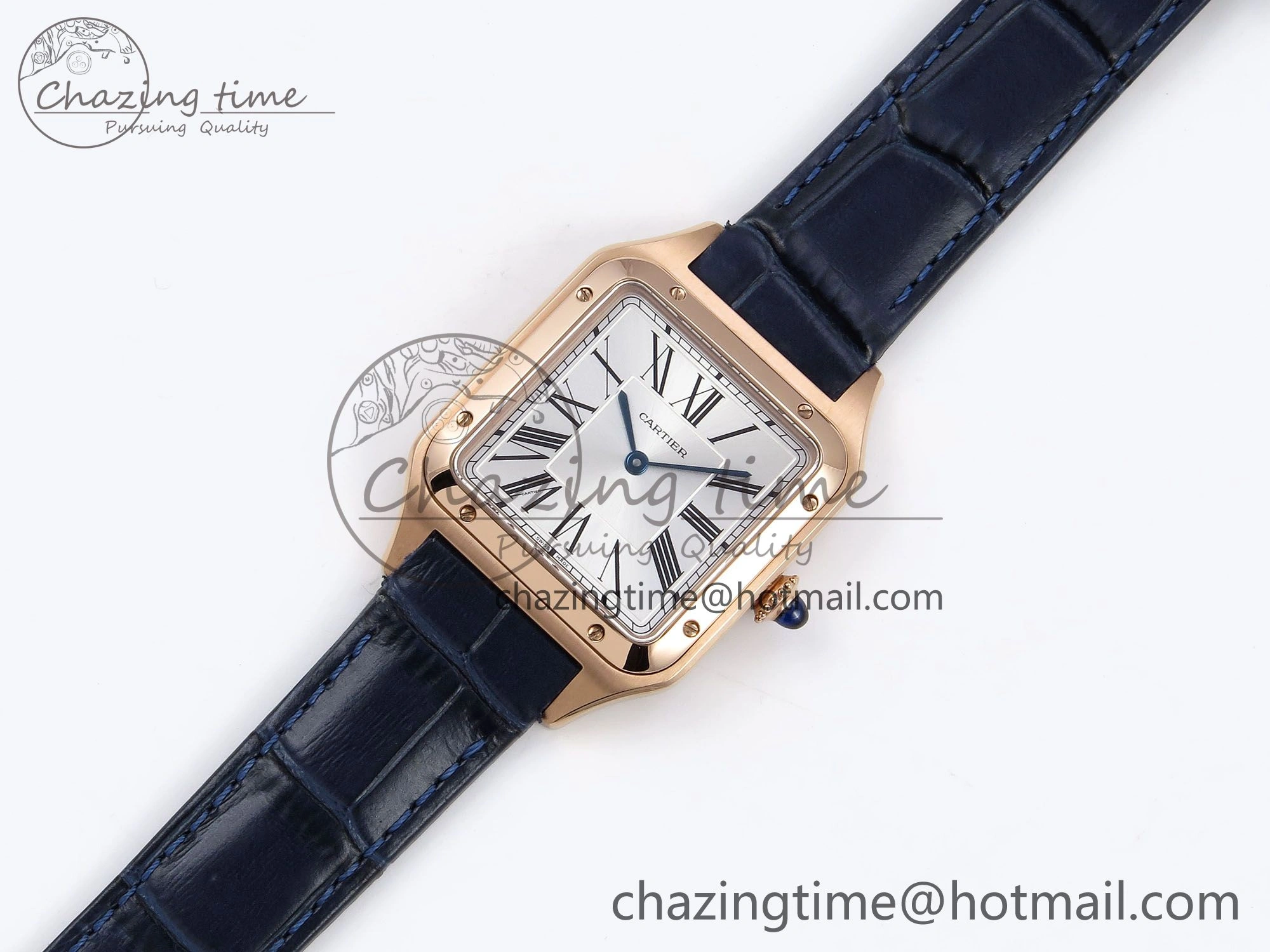 Santos Dumont 31.4mm RG AF 1:1 Best Edition Silver Dial on Blue Croco Strap A Fashionable 5926