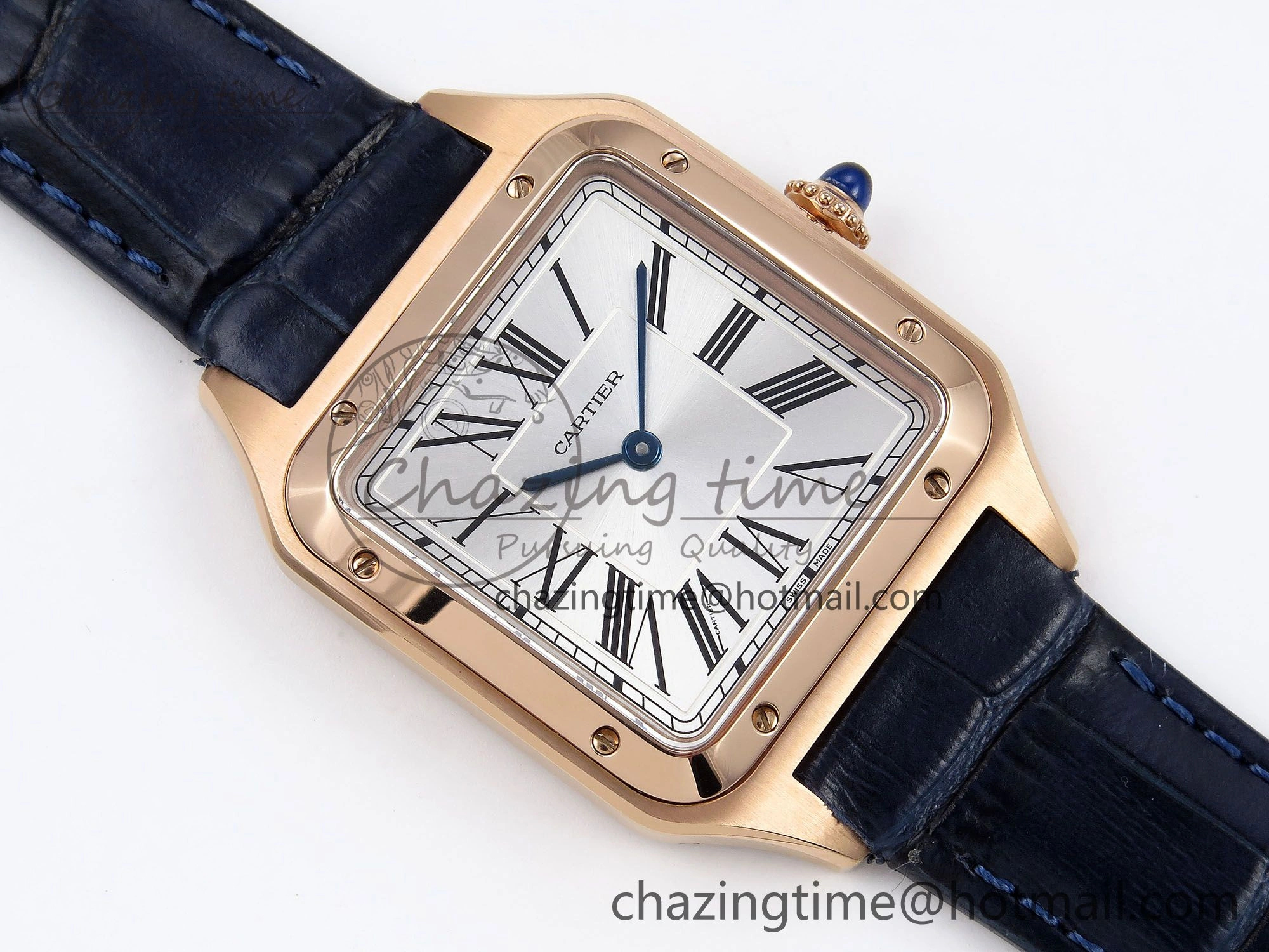 Santos Dumont 31.4mm RG AF 1:1 Best Edition Silver Dial on Blue Croco Strap A Fashionable 5926