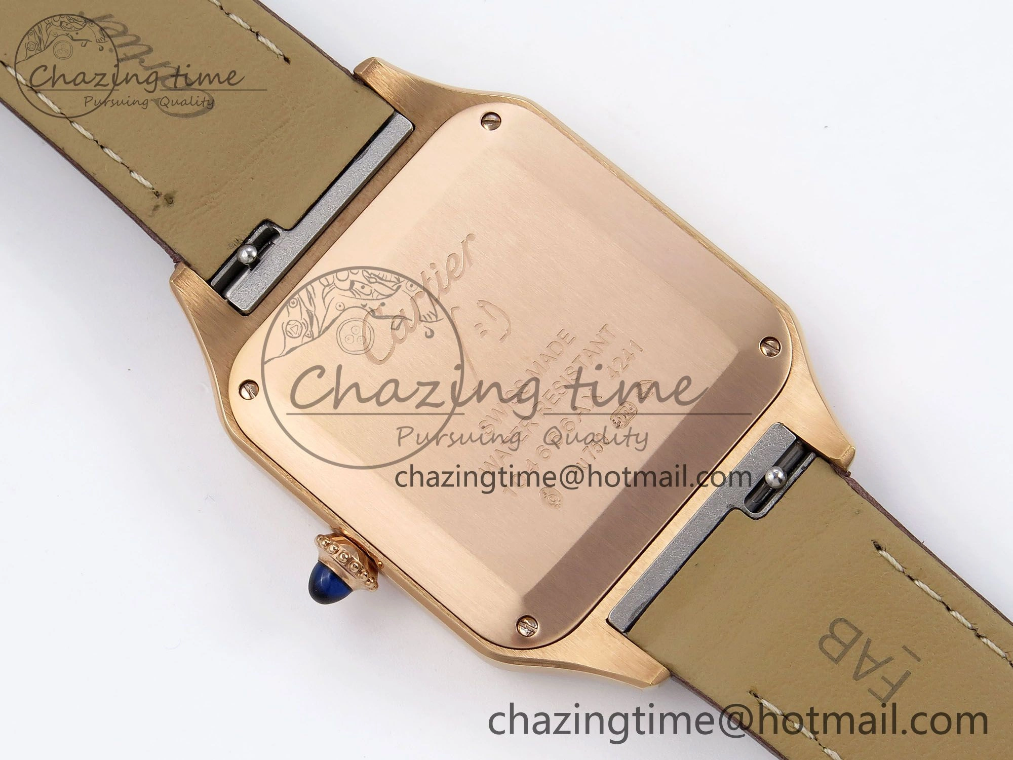 Affordable Santos Dumont 31.4mm RG AF 1:1 Best Edition Silver Dial on Brown Leather Strap A 5922