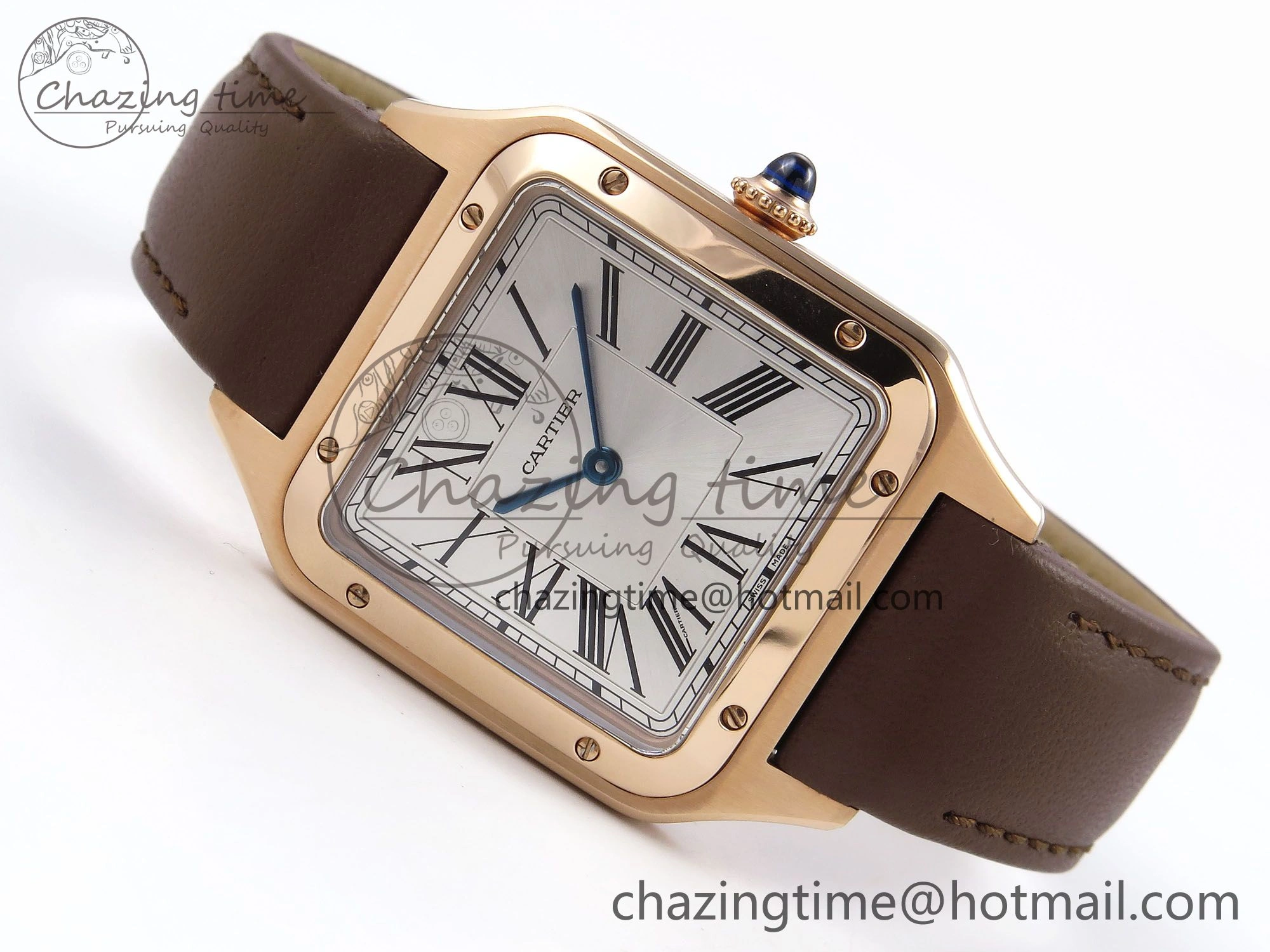 Affordable Santos Dumont 31.4mm RG AF 1:1 Best Edition Silver Dial on Brown Leather Strap A 5922