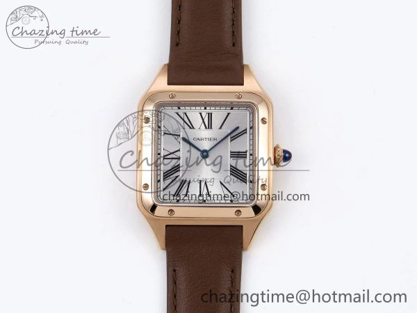 Affordable Santos Dumont 31.4mm RG AF 1:1 Best Edition Silver Dial on Brown Leather Strap A 5922