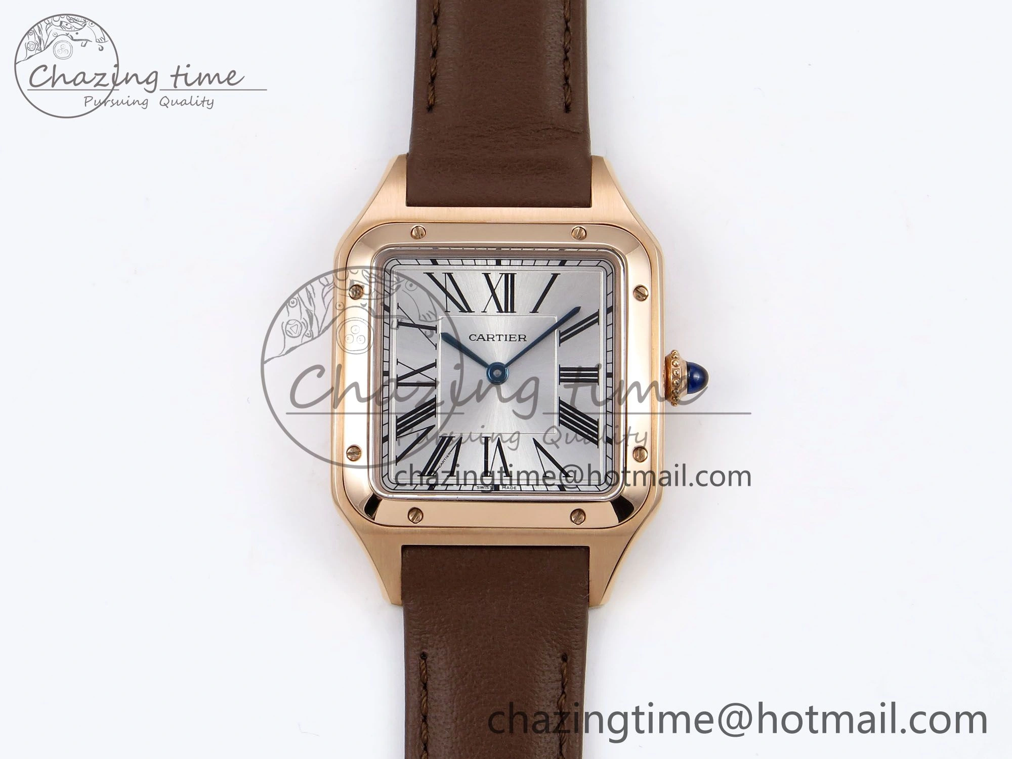 Affordable Santos Dumont 31.4mm RG AF 1:1 Best Edition Silver Dial on Brown Leather Strap A 5922