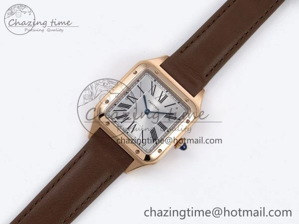 Affordable Santos Dumont 31.4mm RG AF 1:1 Best Edition Silver Dial on Brown Leather Strap A 5922