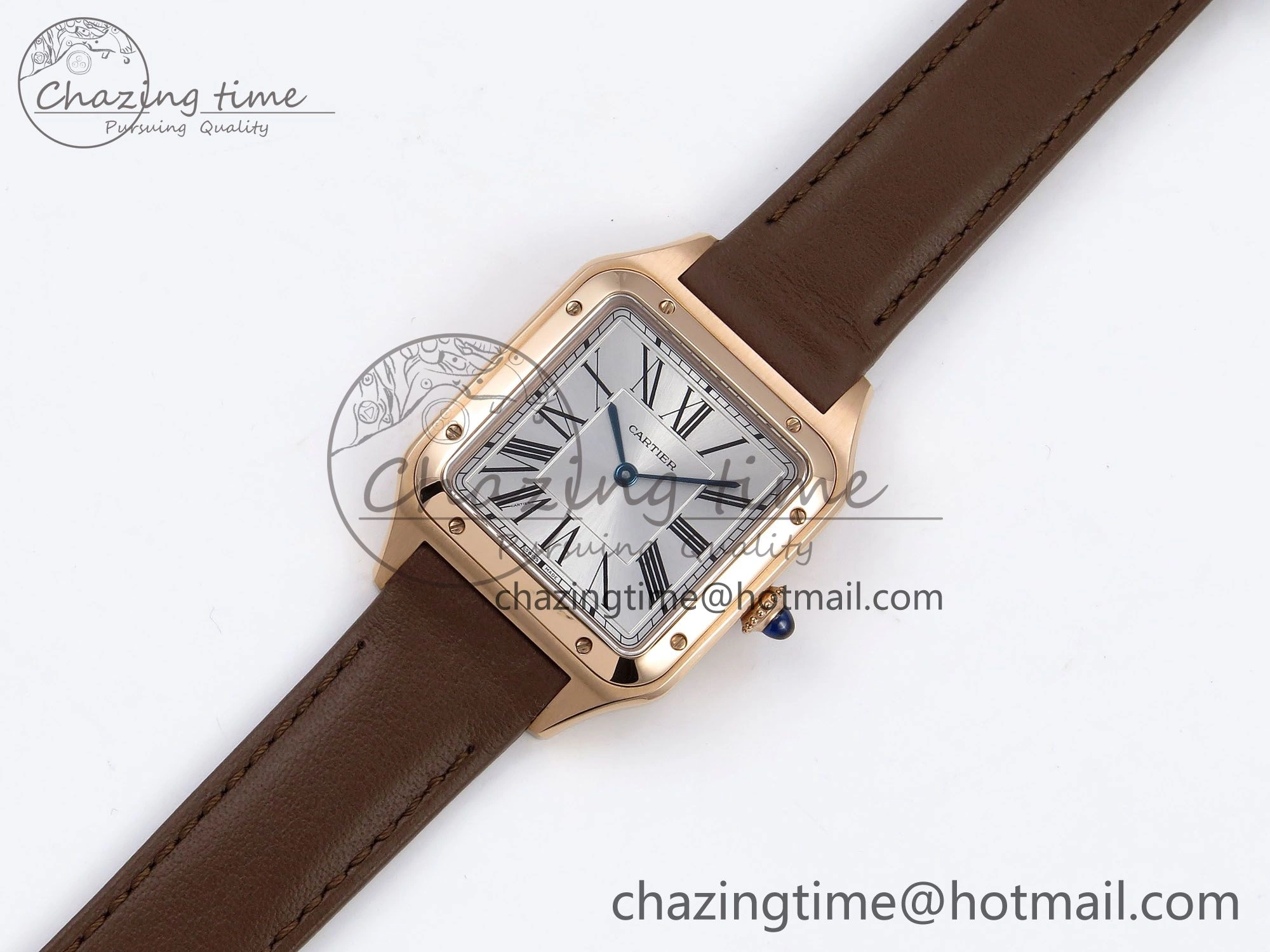 Affordable Santos Dumont 31.4mm RG AF 1:1 Best Edition Silver Dial on Brown Leather Strap A 5922